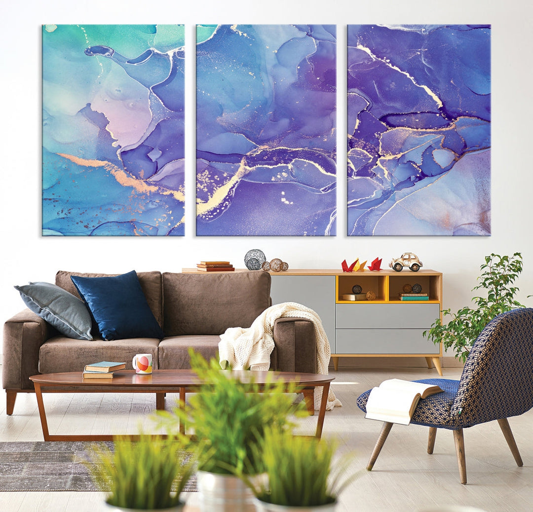 Impression d’art mural sur toile abstraite à effet fluide en marbre bleu et violet