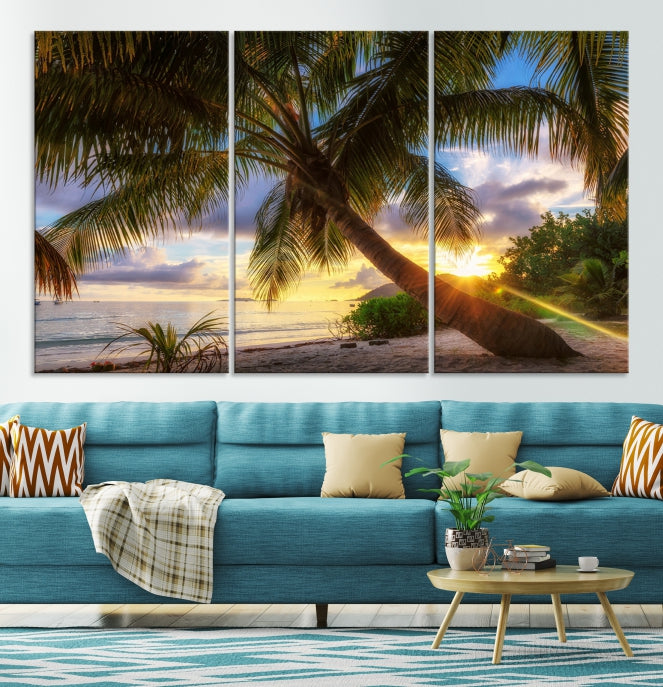 Tropical Island Sunset on the Beach Palms Wall Art Canvas Print