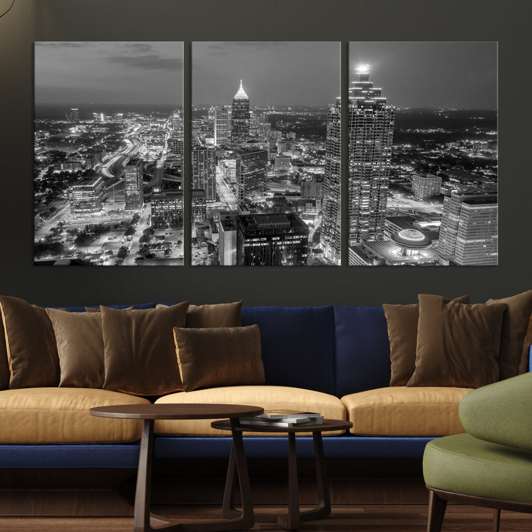 Horizonte nublado de la ciudad de Atlanta Arte de pared en blanco y negro Paisaje urbano Lienzo