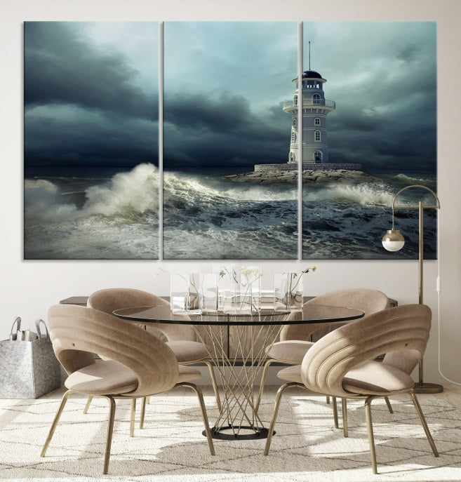 Storm and Lighthouse Wall Art Canvas Print
