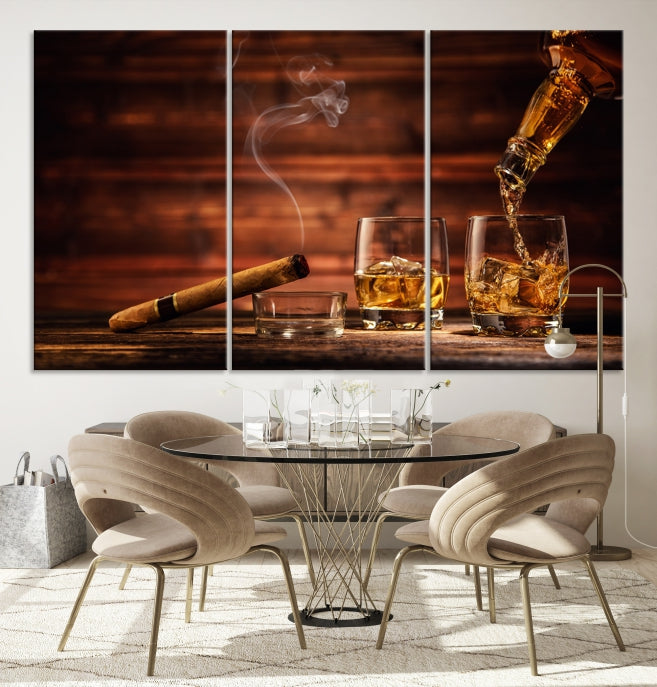 Lienzo decorativo para pared grande con whisky y cigarros