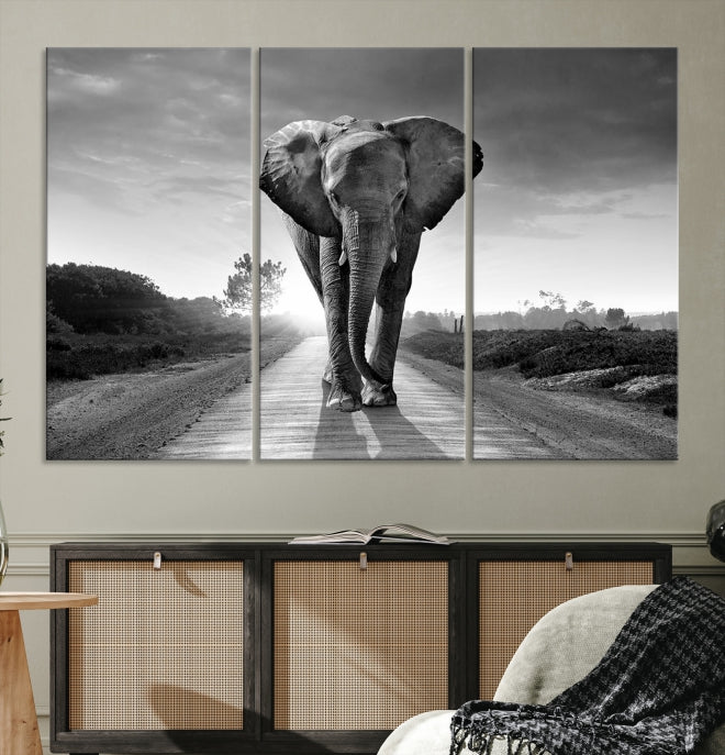 Black and White Elephant Wall Art Canvas Print