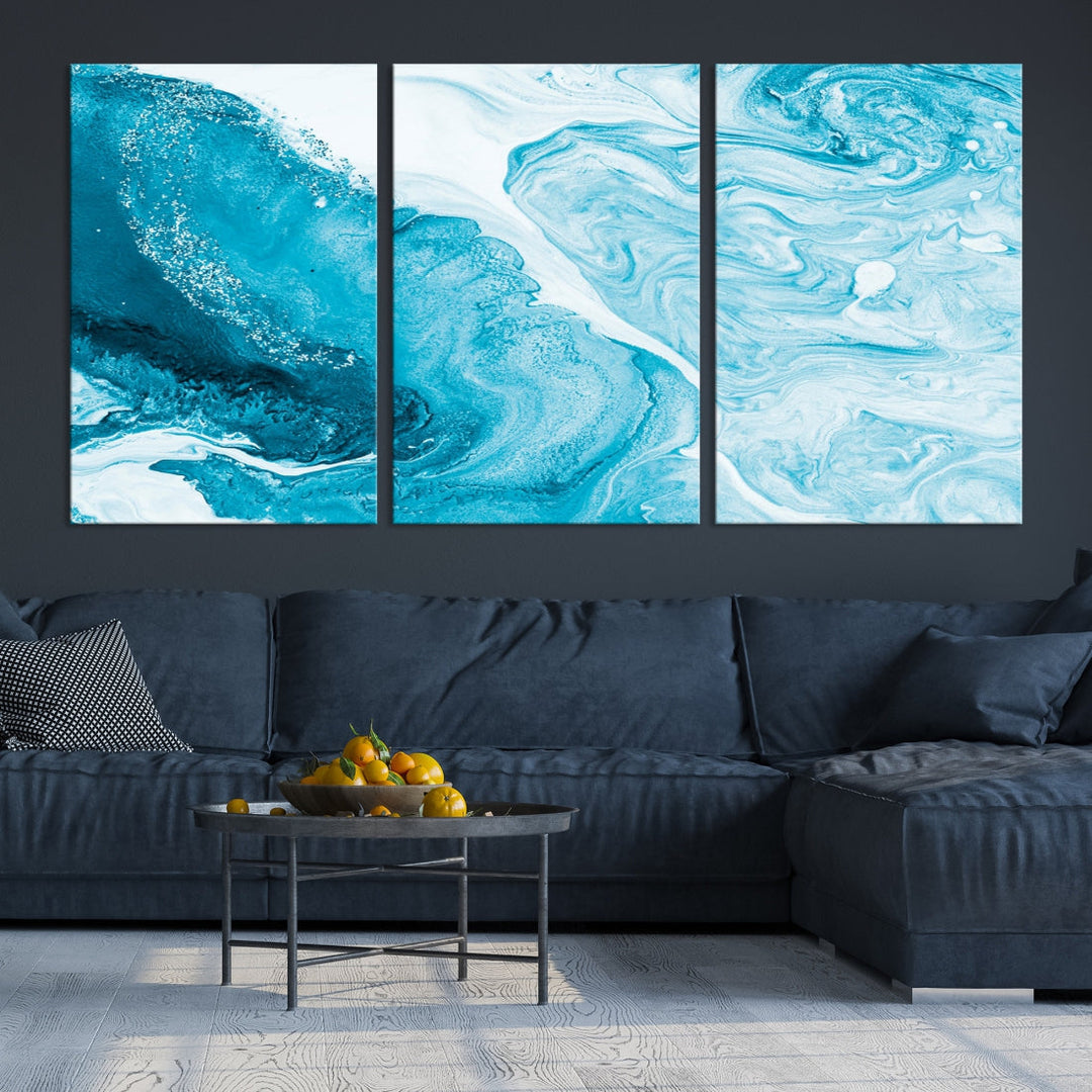 Bright Blue Marble Fluid Effect Wall Art Abstract Canvas Wall Art Print