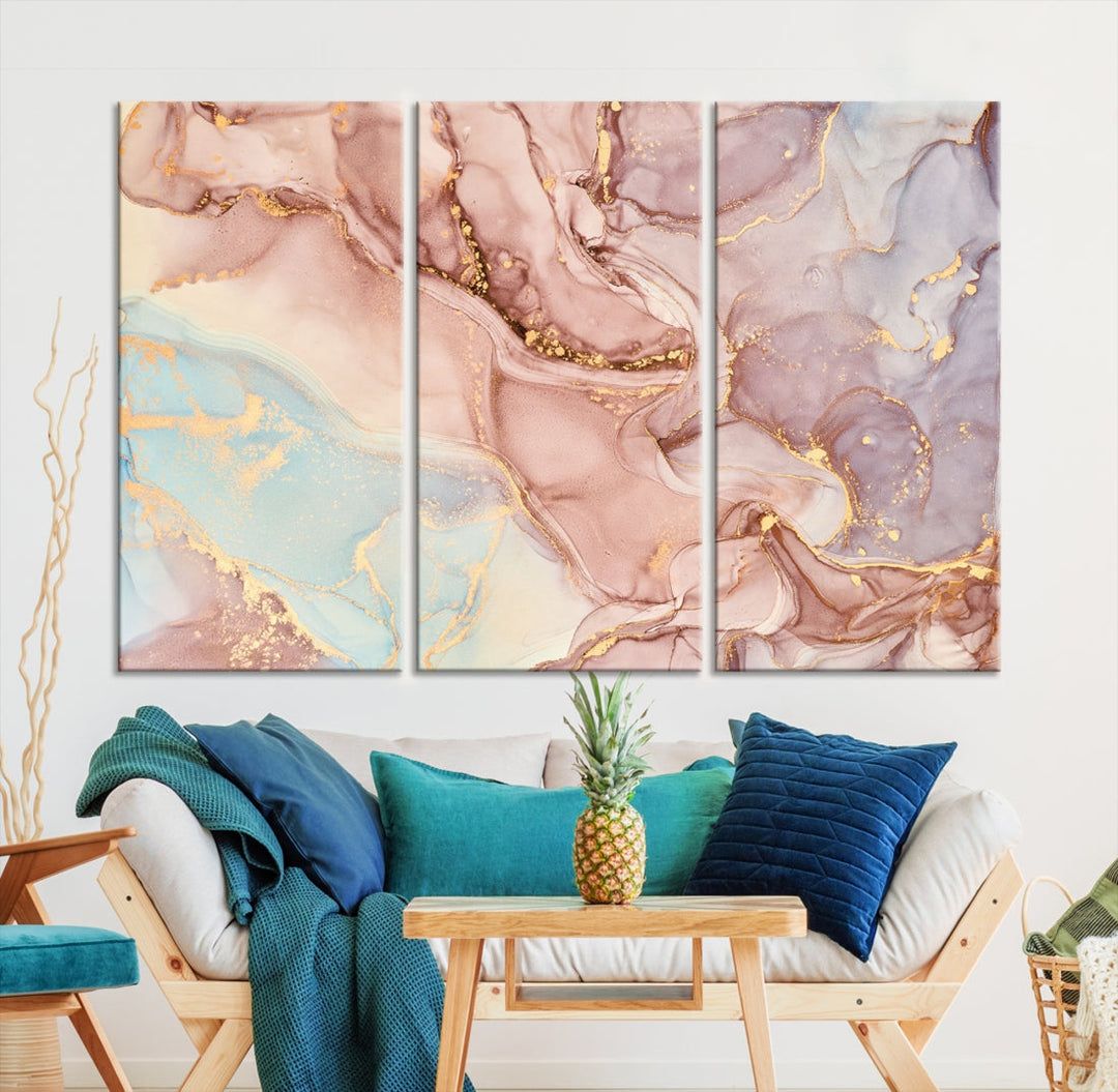 Rose Gold Marble Fluid Effect Wall Art Abstract Canvas Wall Art Print