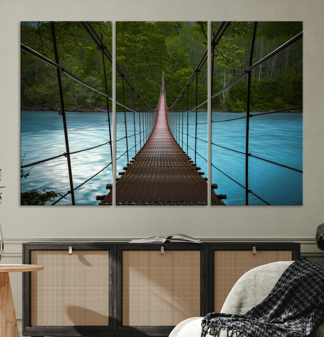 Puente colgante en el bosque, arte de pared grande, impresión en lienzo