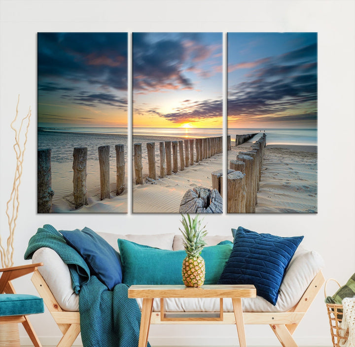 Beach Sunset Ocean Wall Art Canvas Print
