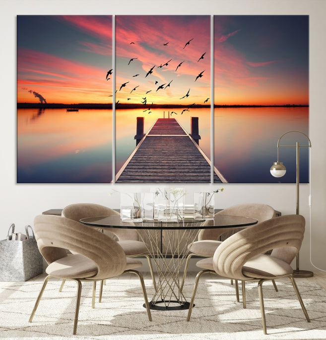 Wood Bridge and Sunset Wall Art Canvas Print