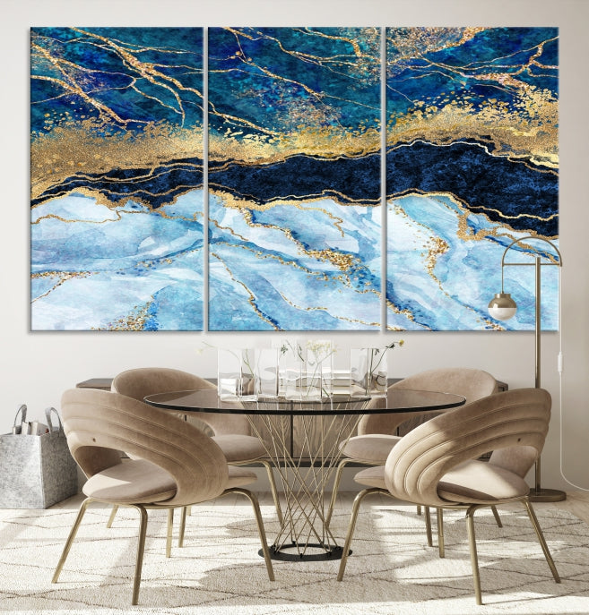 Light Blue Marble Fluid Effect Wall Art Abstract Canvas Wall Art Print