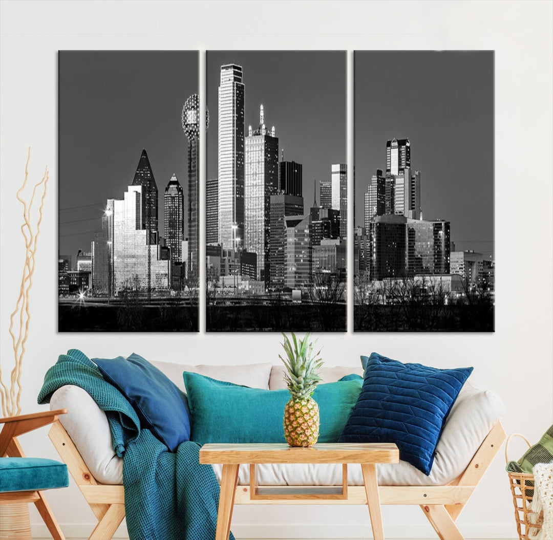 Dallas City Skyline Black and White Wall Art Cityscape Canvas Print