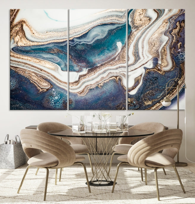 Turquoise Color Marble Fluid Effect Wall Art Abstract Canvas Wall Artwork Print