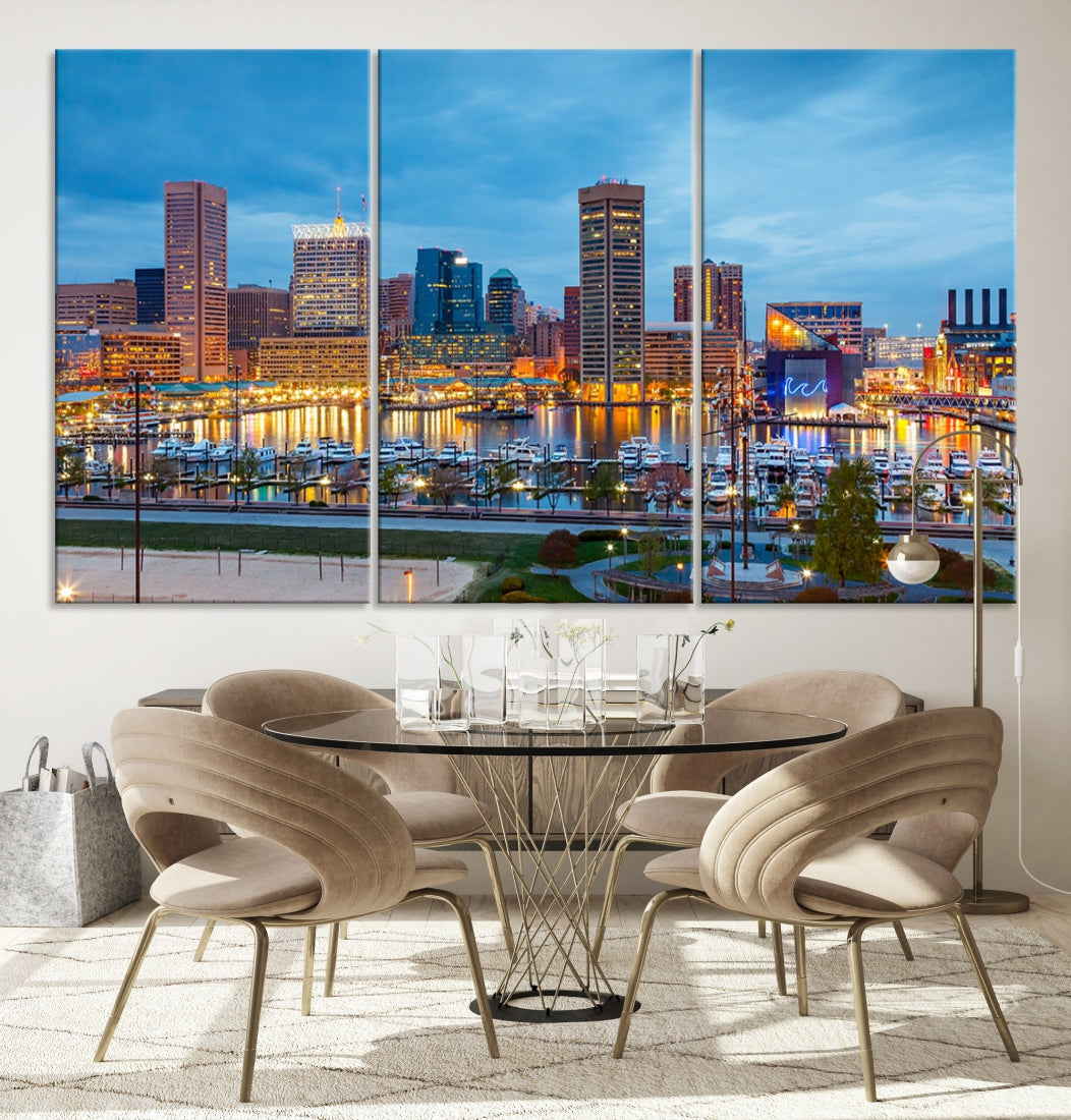 Baltimore City Lights Night Blue Cloudy Skyline Cityscape View Wall Art Canvas Print