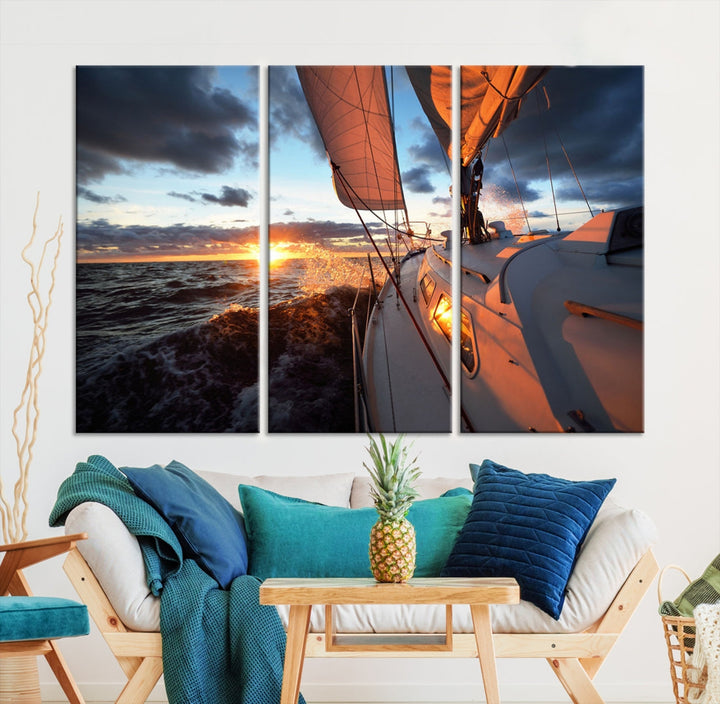 Ocean Sunset Sailboat Wall Art