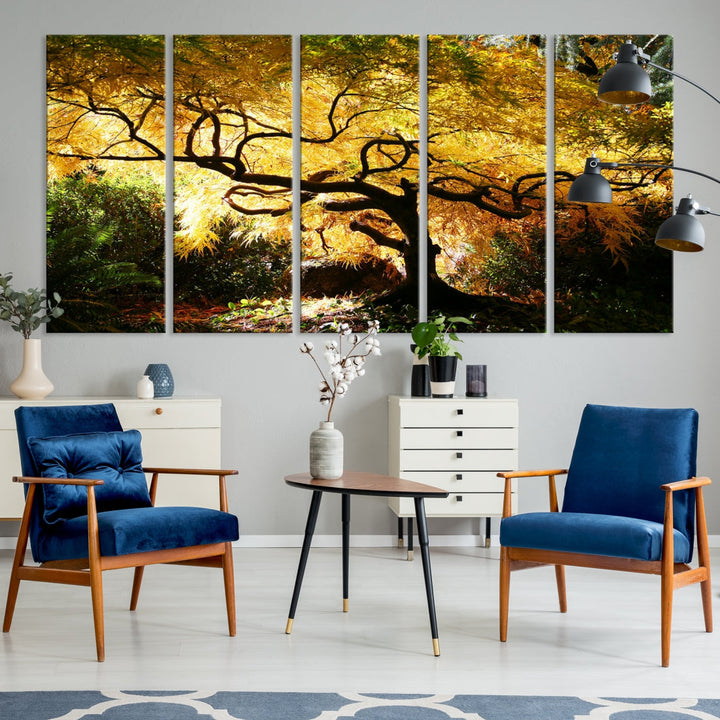 Arce japonés en otoño, jardín japonés, arte de pared grande de otoño de Portland, Oregón, impresión en lienzo
