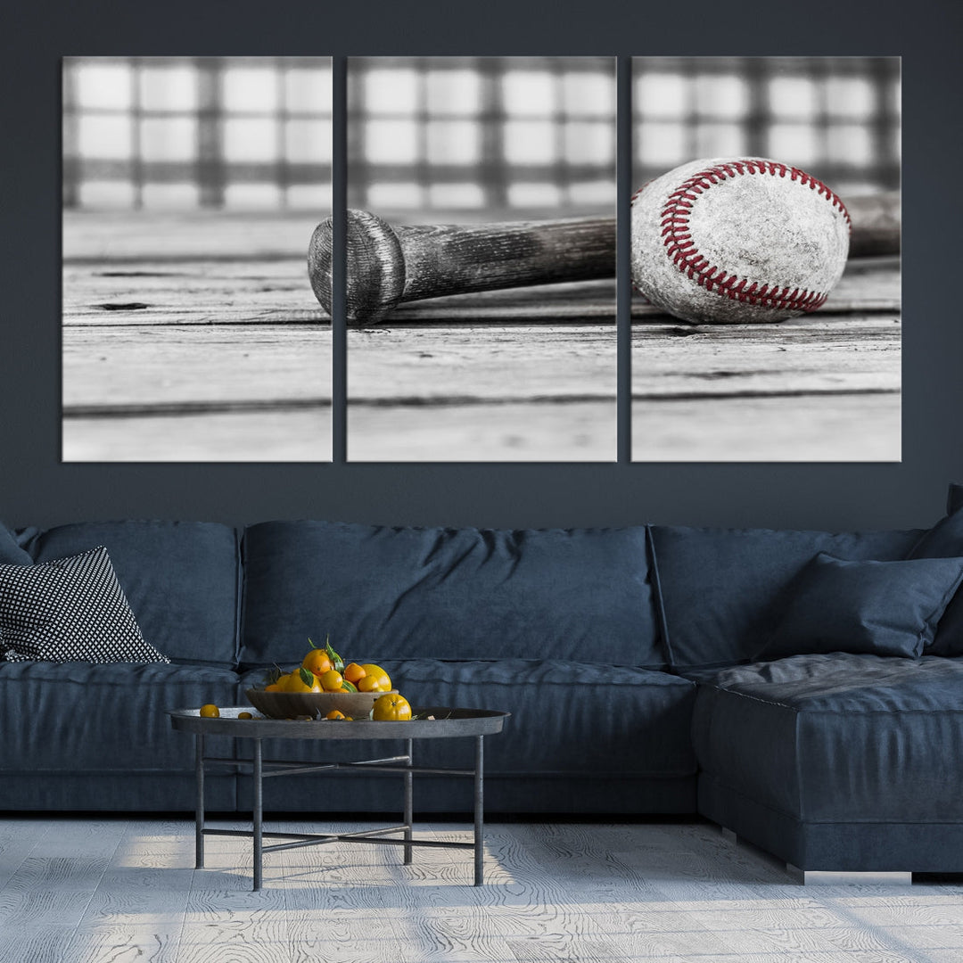 Lienzo de béisbol vintage para pared, impresión de béisbol, arte imprimible, arte retro, deportes, arte de pared, impresión en lienzo grande, varias piezas enmarcadas listas para colgar, juego de 3 paneles de lienzo, fotografía en blanco y negro