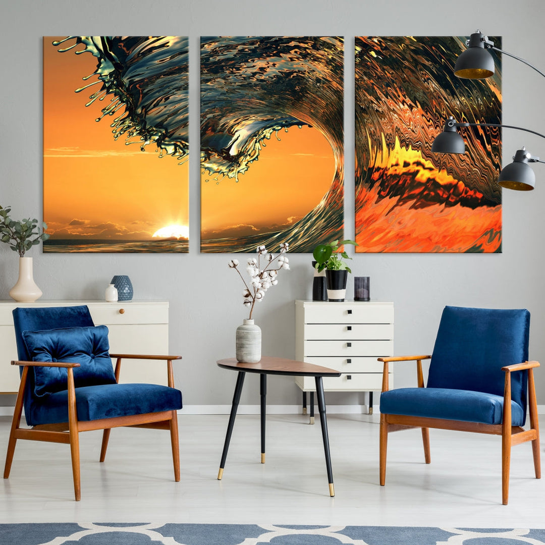 Cool Rip Curl Ocean Wave with Perfect Sunset Canvas Wall Art Print