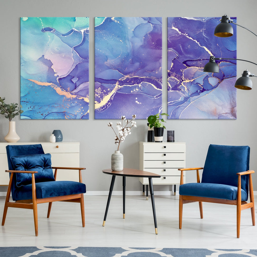Blue and Purple Marble Fluid Effect Wall Art Abstract Canvas Wall Art Print