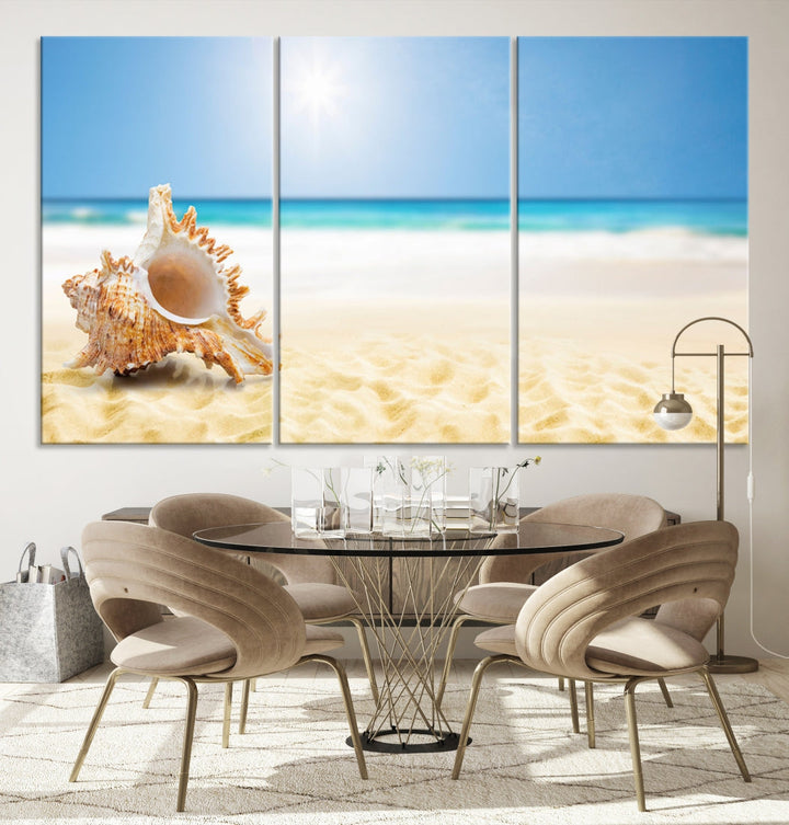 Sea Shell on The Beach Sun Sand Wall Art Canvas Print