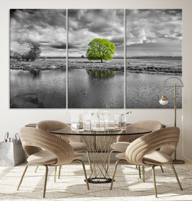Pintura de paisaje de árbol en blanco y negro, arte de pared grande, árbol Lienzo