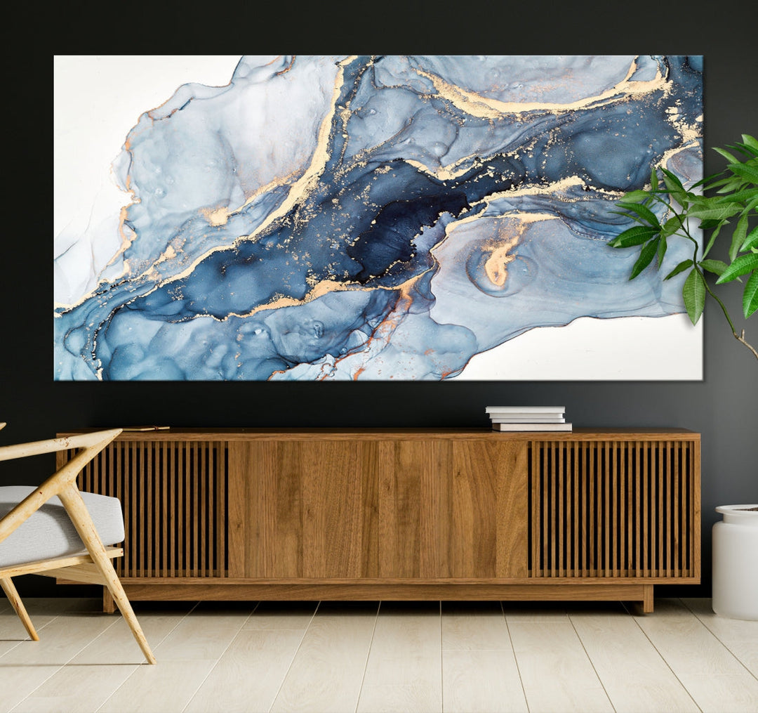 Blue Abstract Canvas Wall Art Print Abstract Art Fluid Effect Marble Wall Art