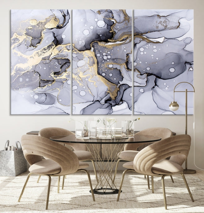 Impresión de arte de pared grande con efecto fluido de mármol gris, lienzo abstracto moderno