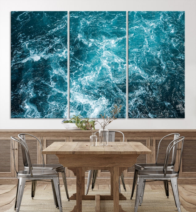 Green Ocean Waves Wall Art Canvas Print