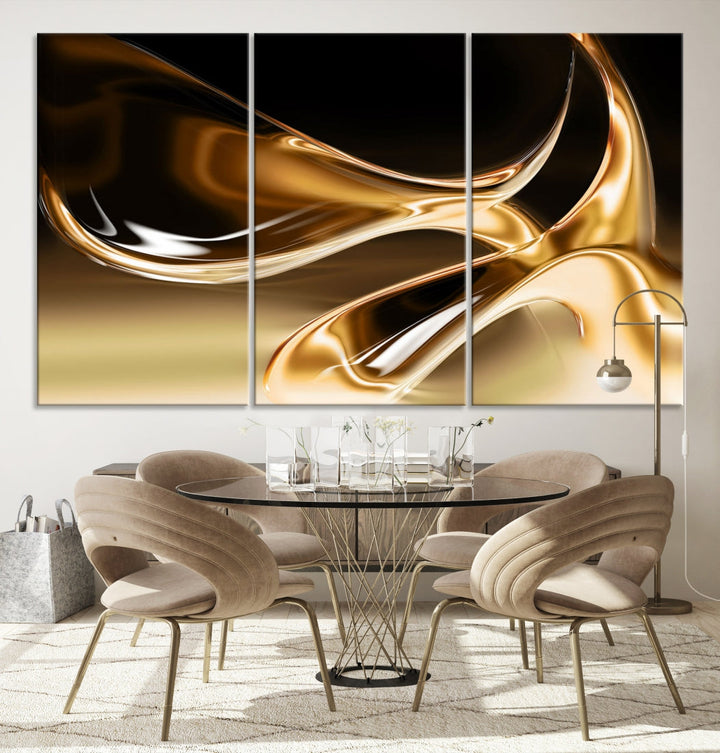 Impresión artística de pared en lienzo dorado de lujo con purpurina líquida