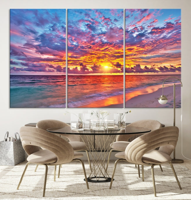 Art mural coloré au bord de la mer au coucher du soleil Impression sur toile