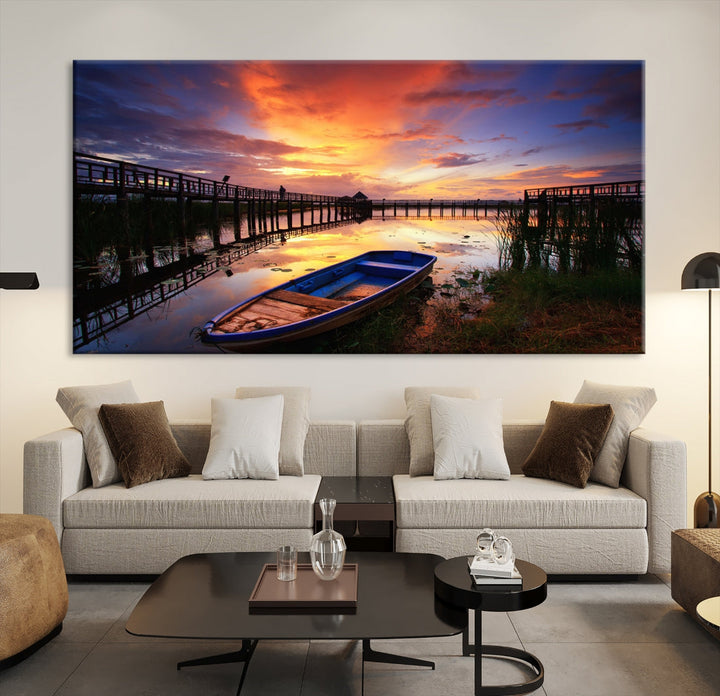 Sunset and Lake Landscape View Wall Art Canvas Print