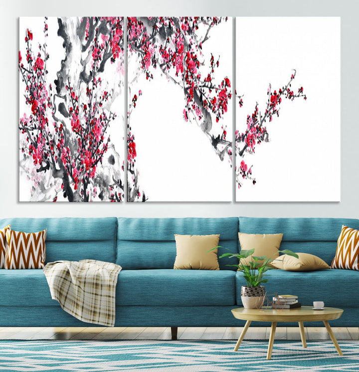 Flores de cerezo lienzo pared arte floral decoración de la pared flor de cerezo flor arte impresión