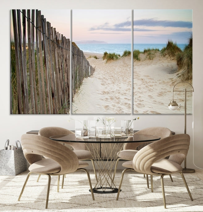 Coastal Beach Fence Wall Art Ocean Landscape Canvas Print