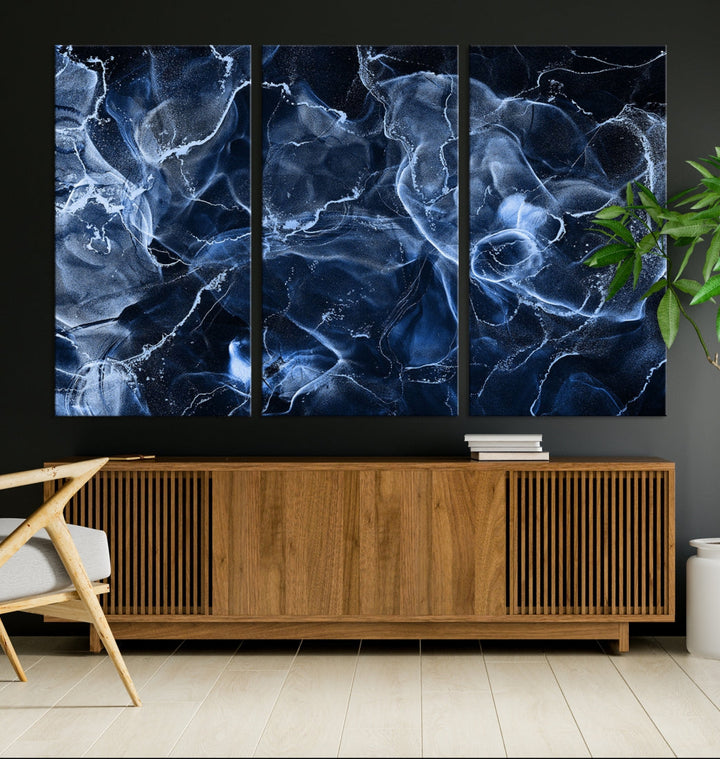 Impression d'art mural sur toile abstraite en marbre bleu avec effet Smokey