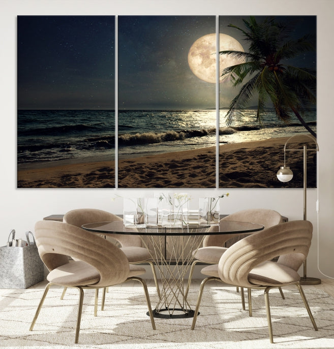 Full Moon Night Beach Wall Art Canvas Print