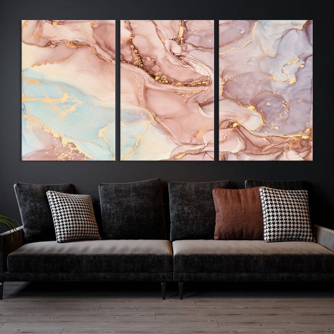 Impression d’art mural sur toile abstraite à effet fluide en marbre or rose