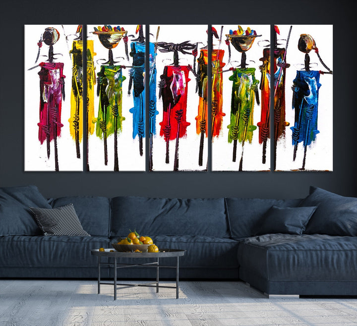 Abstracto colorido africano mujeres lienzo pared arte impresión abstracto África arte mujeres arte enmarcado original lienzo arte