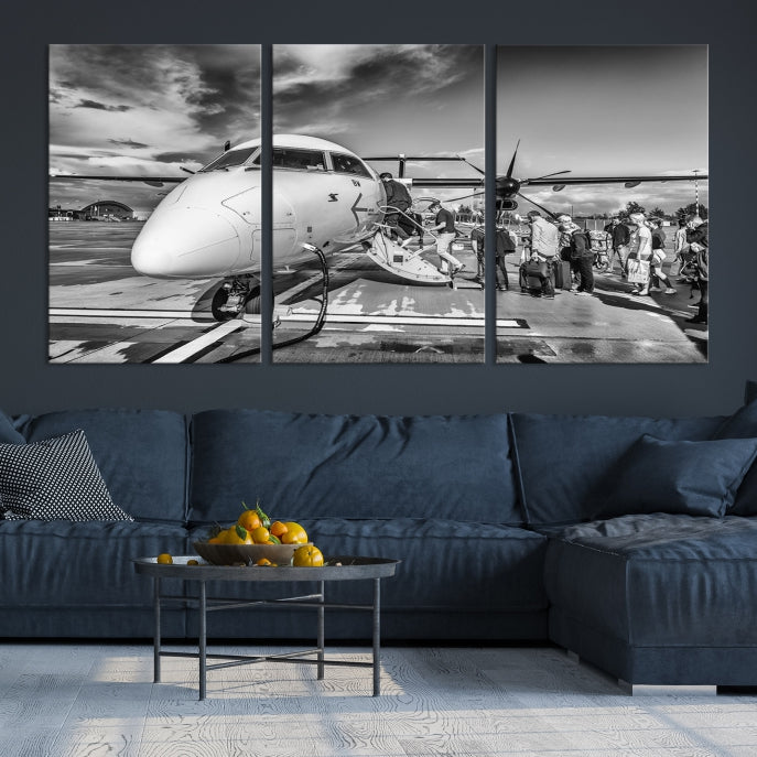 Art mural d'avion à corps étroit noir et blanc Impression sur toile