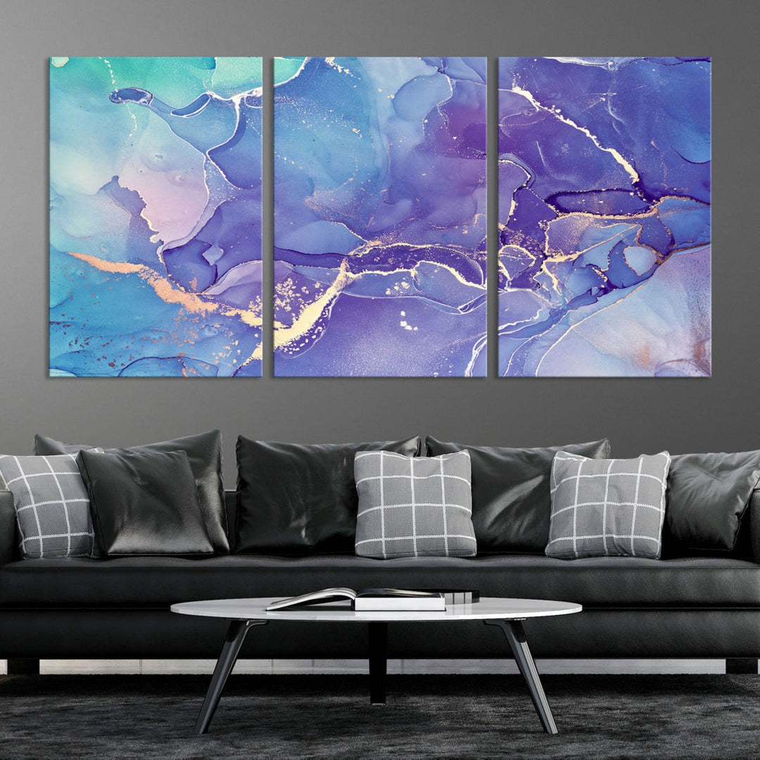 Blue and Purple Marble Fluid Effect Wall Art Abstract Canvas Wall Art Print