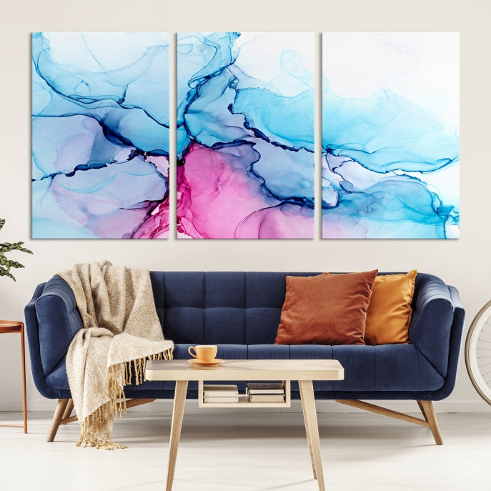Blue and Pink Marble Fluid Effect Wall Art Abstract Canvas Wall Art Print