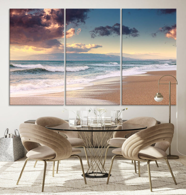Cloudy Weather Beach Sunset Sunrise Wall Art Canvas Print
