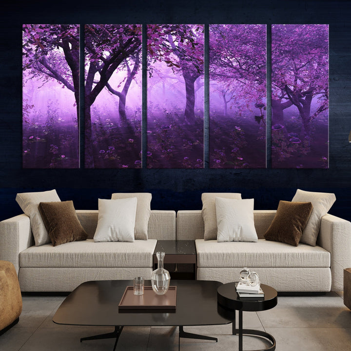 59677 - Una mañana brumosa entre árboles en flor, arte de pared grande, impresión en lienzo