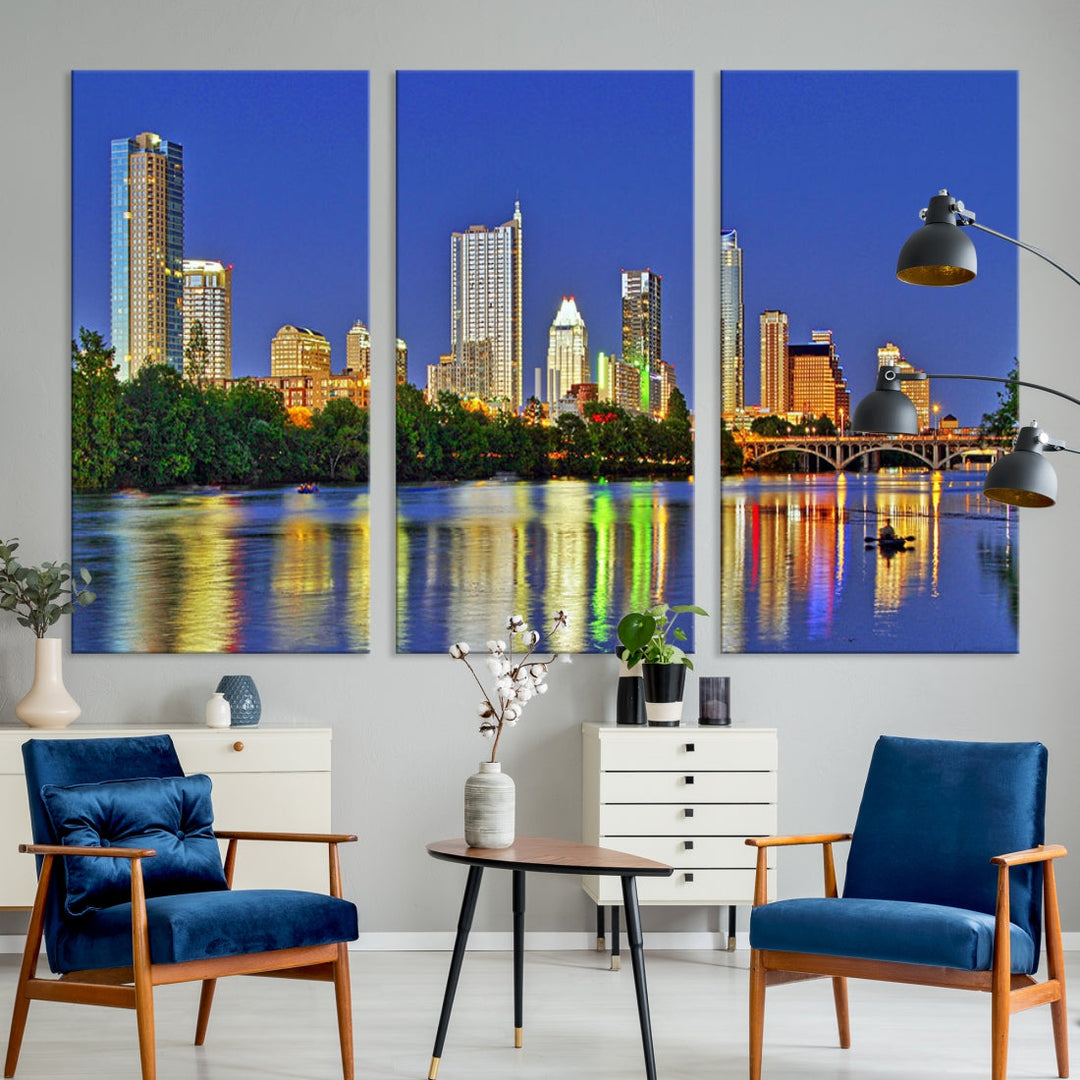Austin City Lights Night Blue Skyline Cityscape View Wall Art Impression sur toile