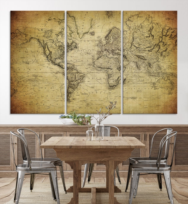 Vintage World Map Wall Art Old Style Classic Map Canvas Print