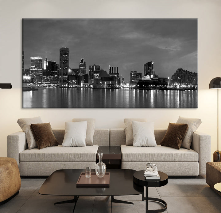 Baltimore City Black and White Wall Art Cityscape Canvas Print