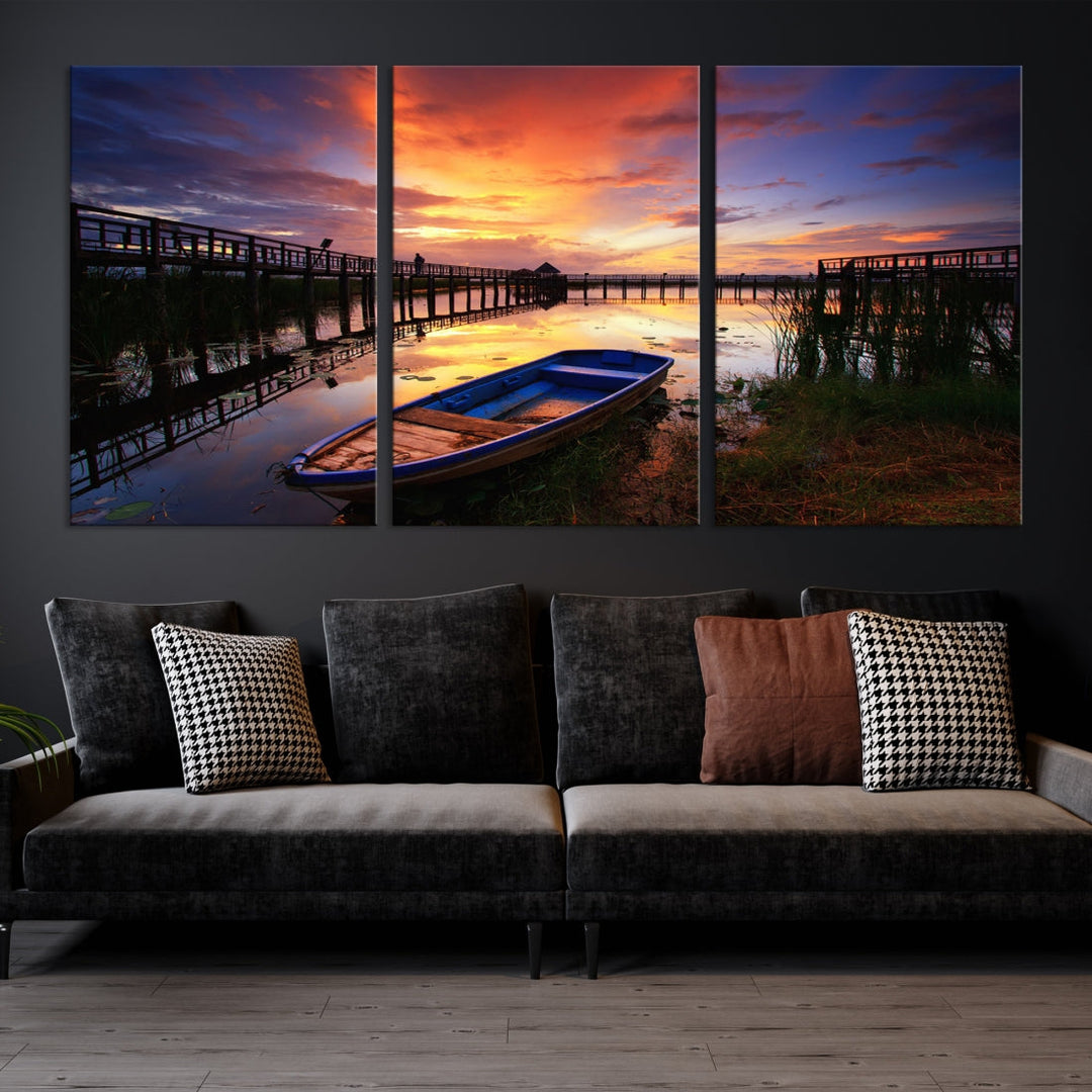 Impression sur toile murale avec vue sur le coucher du soleil et le paysage du lac