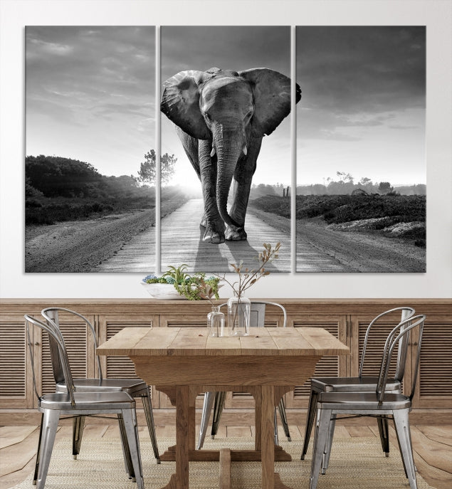 Black and White Elephant Wall Art Canvas Print