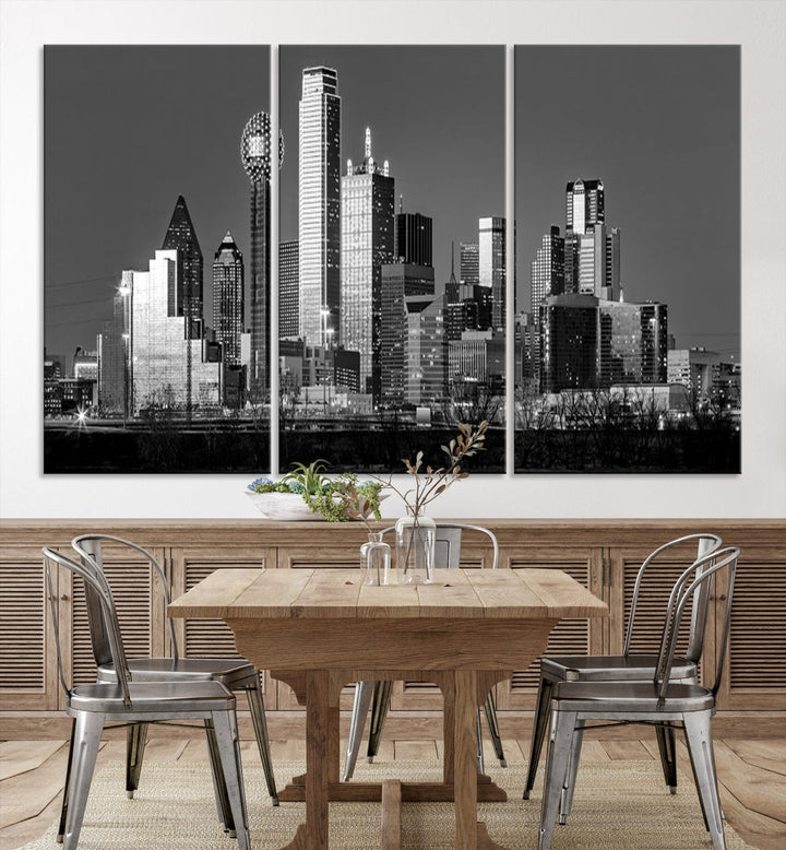 Dallas City Skyline Black and White Wall Art Cityscape Canvas Print