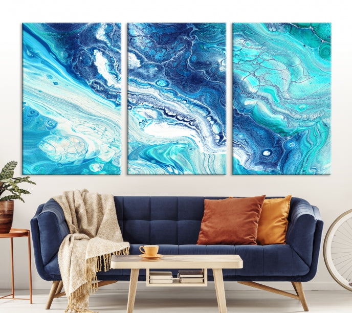 Turquoise Marble Fluid Effect Wall Art Abstract Canvas Wall Art Print