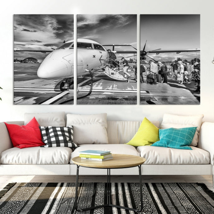 Arte de pared grande de avión de cuerpo estrecho en blanco y negro Lienzo