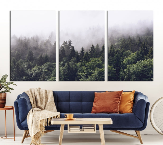 Impression d’art mural sur toile de forêt brumeuse et brumeuse, impression sur toile d’art mural de forêt nuageuse