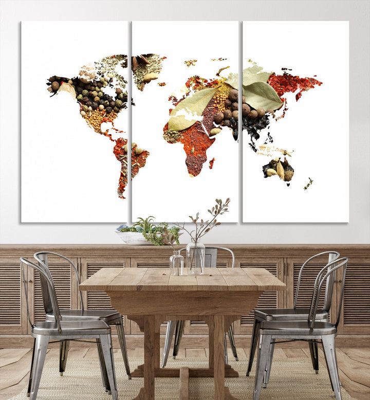 Toile de carte du monde de légumes, décoration murale de cuisine