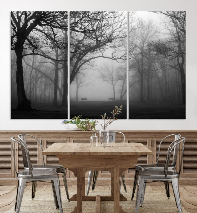Arte de pared de bosque brumoso grande en blanco y negro Lienzo